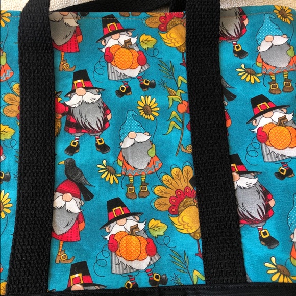 Sm Gnome Tote Pumpkins Turkeys Pilgrims Sunflower Red Buffalo Check Thanksgiving - Picture 3 of 8